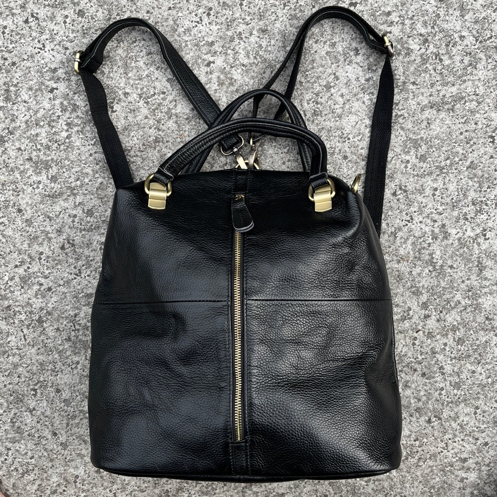 Black Leather Backpack - Brand: